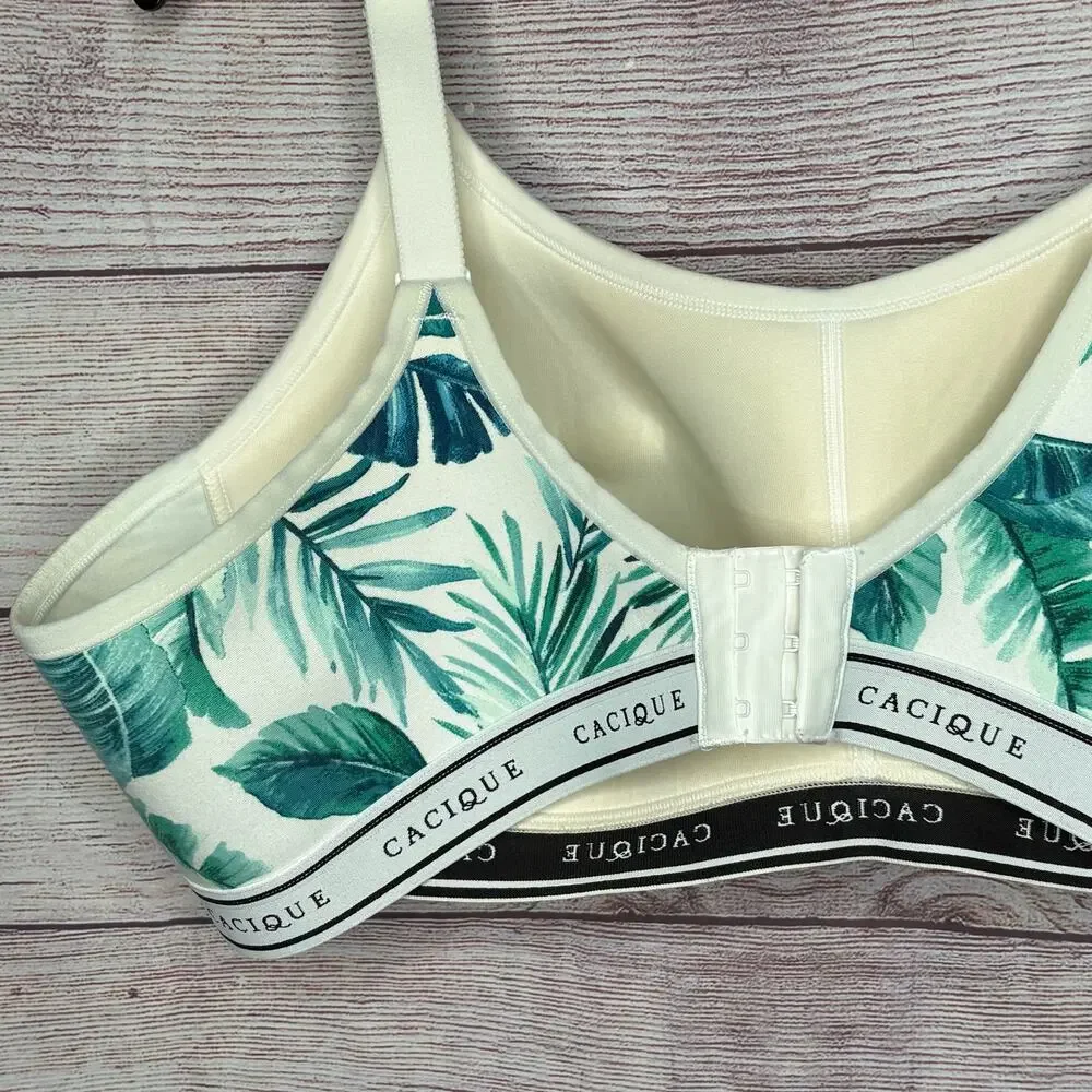 Lane Bryant Cacique Athletic Palm Leaf Tropical Wire Free Soft Cup Bra Size 44B